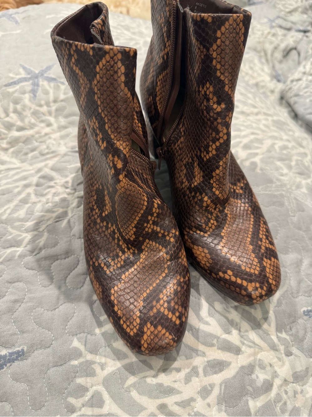 Anne Klein Brown Snake-Print Pointed Ankle Booties